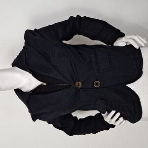 Hei Hei Anthropologie Black Two Button Front Preppy Hooded Blazer Jacket Size 4